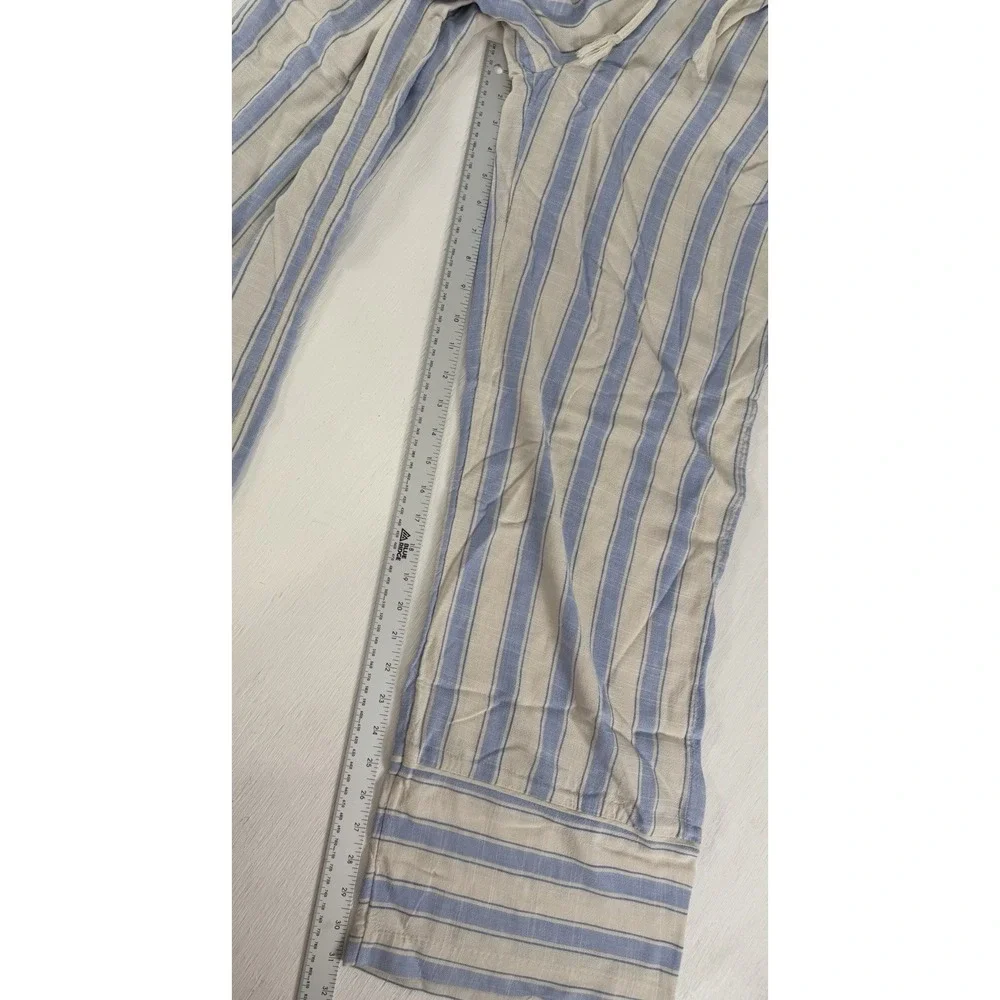 H&M DIVIDED Coastal Blue White Striped Linen Blend Wide Leg‎ Pants Women's Small